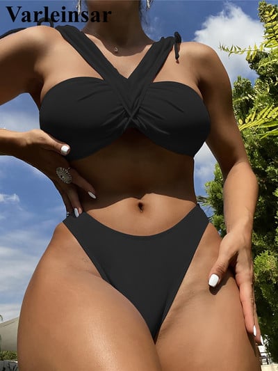 Seksīgs mezglots V kakla izgriezums Brazīlijas bikini sieviešu peldkostīms sieviešu peldkostīmi Divdaļīgs bikini komplekts peldkostīms peldēšanai V4021