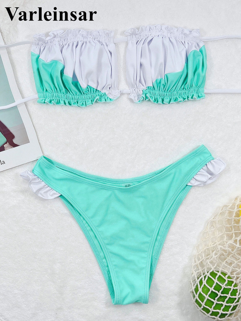 Splicing Bandeau redőzött, ruched bikini női fürdőruha Női fürdőruha Kétrészes bikini szett fürdőruha Swim Lady V3678