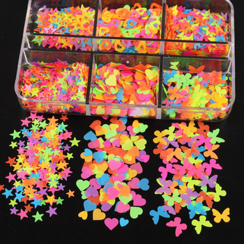 Παγιέτες Neon Color Mixed Shape Αξεσουάρ Νυχιών Νυχιών Flake Butterfly Love Star Προμήθειες μανικιούρ για DIY Gel Συμβουλές νυχιών Διακόσμηση