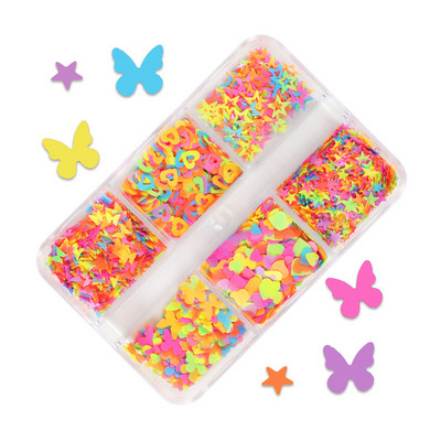 Neon színű vegyes formájú flitterek körömművészet kiegészítők Flake Butterfly Love Star manikűr kellékek barkácsoláshoz gél körömvégek díszítés