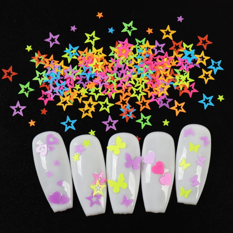 Neon színű vegyes formájú flitterek körömművészet kiegészítők Flake Butterfly Love Star manikűr kellékek barkácsoláshoz gél körömvégek díszítés