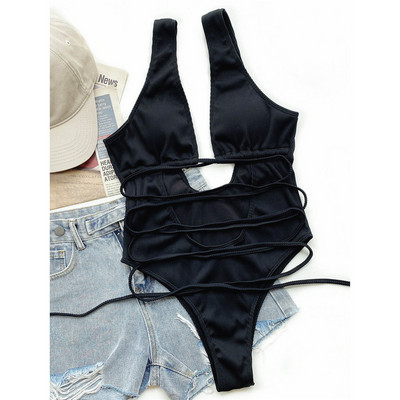 Tekerje körbe bordás, hát nélküli monokini egyrészes fürdőruha Női fürdőruha Női hasra vágott fürdőruha Swim Lady V3578