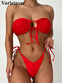 Bandeau Micro Thong Bikini Moteriškas maudymosi kostiumėlis Moteriški maudymosi kostiumėliai Dviejų dalių bikinio rinkinys be petnešėlių aukšto kirpimo maudymosi kostiumėlis Swim V3040