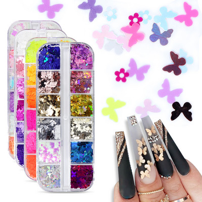 48 de feluri de paiete strălucitoare pentru unghii, fulgi 3D, flori de fluture, felii de decorare, modă, arta unghiilor, set de instrumente de accesorii de design DIY