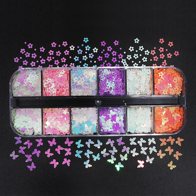 48 de feluri de paiete strălucitoare pentru unghii, fulgi 3D, flori de fluture, felii de decorare, modă, arta unghiilor, set de instrumente de accesorii de design DIY