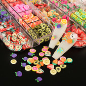 4 Σετ Φρούτα κομμένα σε φέτες Διακοσμητικά νυχιών φράουλα κεράσι λεμόνι πορτοκάλι αβοκάντο καρπούζι Flaky Clay Nail Charm Kit