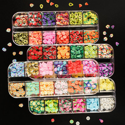 4 Σετ Φρούτα κομμένα σε φέτες Διακοσμητικά νυχιών φράουλα κεράσι λεμόνι πορτοκάλι αβοκάντο καρπούζι Flaky Clay Nail Charm Kit