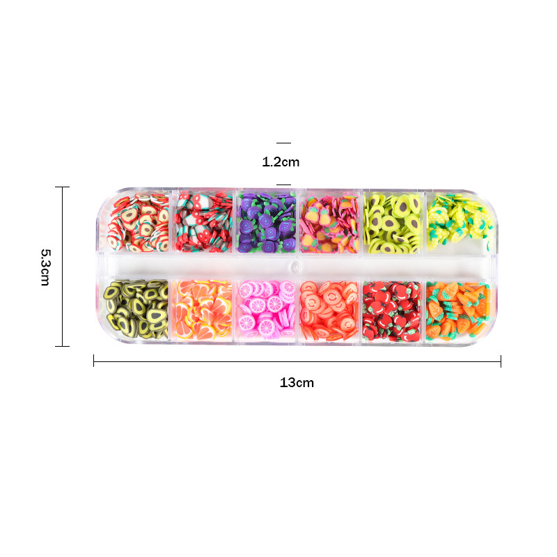 4 Σετ Φρούτα κομμένα σε φέτες Διακοσμητικά νυχιών φράουλα κεράσι λεμόνι πορτοκάλι αβοκάντο καρπούζι Flaky Clay Nail Charm Kit