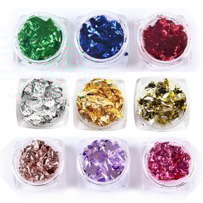 9 kutija u boji od aluminijske folije Nail Art sa svjetlucavim šljokicama Nepravilne pahuljice Dodaci za ukrase za manikuru za DIY lak za dizajn noktiju