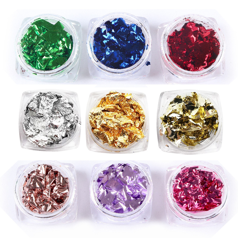 9 kutija u boji od aluminijske folije Nail Art sa svjetlucavim šljokicama Nepravilne pahuljice Dodaci za ukrase za manikuru za DIY lak za dizajn noktiju