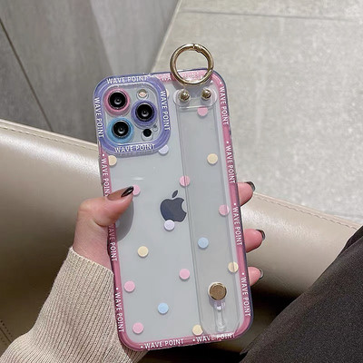 Πολύχρωμο γεωμετρικό λουρί καρπού Διάφανη θήκη για iPhone 14 13 12 Pro Max 11 7Plus 8 X XR XS Camera Protect Cover