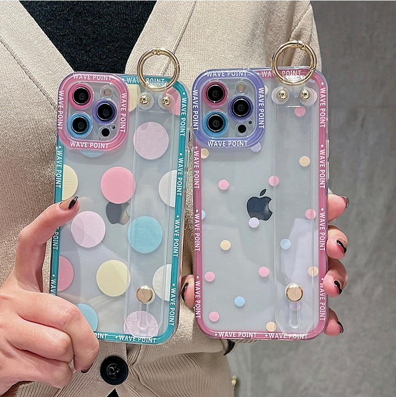 Πολύχρωμο γεωμετρικό λουρί καρπού Διάφανη θήκη για iPhone 14 13 12 Pro Max 11 7Plus 8 X XR XS Camera Protect Cover