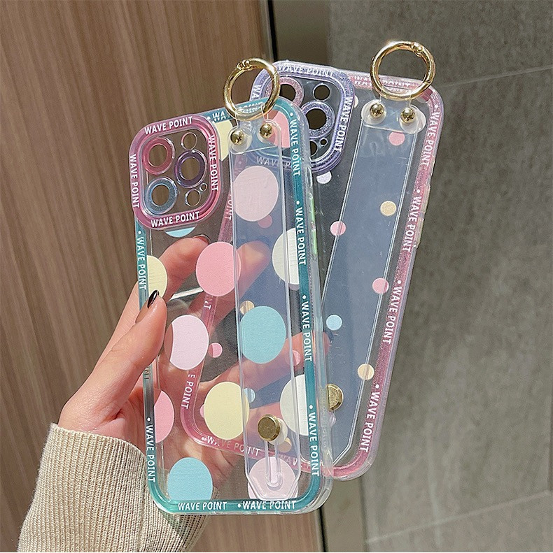 Πολύχρωμο γεωμετρικό λουρί καρπού Διάφανη θήκη για iPhone 14 13 12 Pro Max 11 7Plus 8 X XR XS Camera Protect Cover