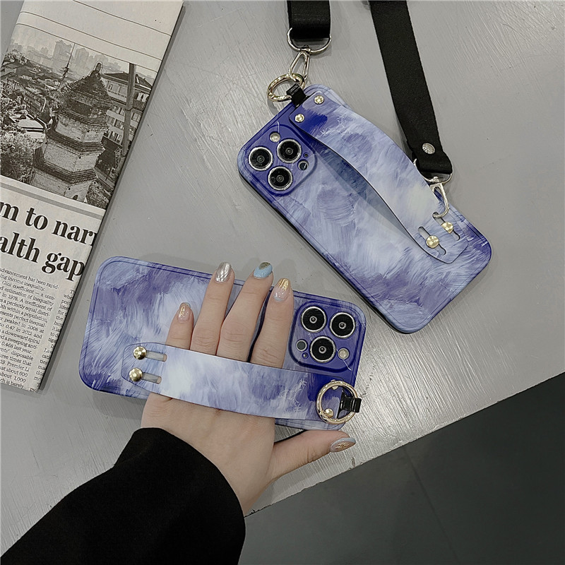 INS Abstract Pattern apyrankės telefono dėklas, skirtas iPhone 14 Pro Max 13 12 11 XS XR 7 8 Plus Crossbody Lanyard riešo dirželio galinis dangtelis