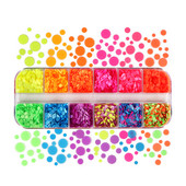 12 tinklelių fluorescenciniai apskritimai blizgučiai Dekoracijos 1/2/3 mm Neoninis apvalus nagų dailė Blizgučiai dribsniai Charms DIY Nagų reikmenys Priedai