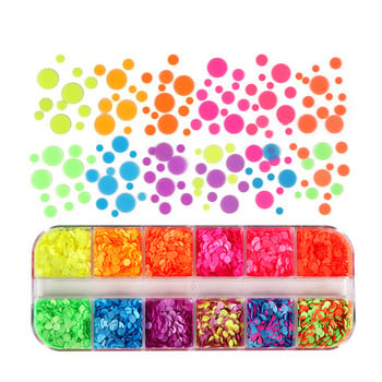 12 Grids Fluorescence Circle Sequins Διακοσμήσεις 1/2/3mm Neon Round Nail Art Glitter Flakes Charms Αναλώσιμα νυχιών DIY Αξεσουάρ