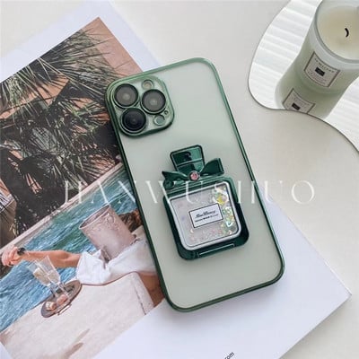 Husă pliabilă cu suport de parfum de lux cu nisip mișcător pentru iphone 13 12 11 14pro max x xr xs Capac protector pentru obiectivul camerei