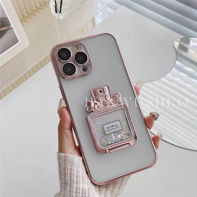 Husă pliabilă cu suport de parfum de lux cu nisip mișcător pentru iphone 13 12 11 14pro max x xr xs Capac protector pentru obiectivul camerei