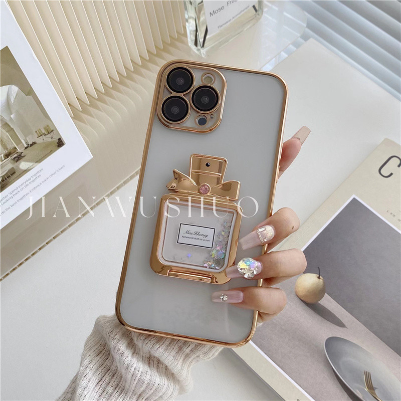 Husă pliabilă cu suport de parfum de lux cu nisip mișcător pentru iphone 13 12 11 14pro max x xr xs Capac protector pentru obiectivul camerei