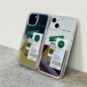 Ochranné puzdro Ins Coffee Label Liquid Quicksand pre iPhone 11 12 13 Pro Max X XR XS Max, priehľadné, nárazuvzdorné zadné puzdro