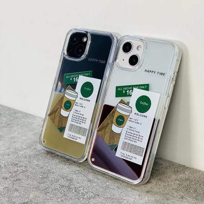 ins kafijas etiķete šķidro plūstošo smilšu maciņš priekš iphone 11 12 13 pro max x xr xs max aizsargmaciņa caurspīdīgs triecienizturīgs aizmugurējais vāciņš