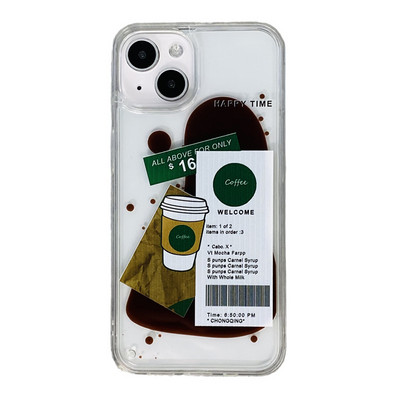 Ochranné puzdro Ins Coffee Label Liquid Quicksand pre iPhone 11 12 13 Pro Max X XR XS Max, priehľadné, nárazuvzdorné zadné puzdro