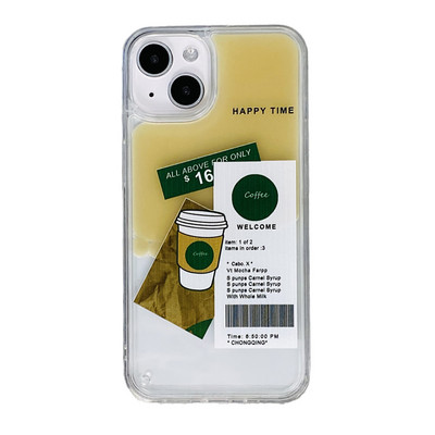 Ochranné puzdro Ins Coffee Label Liquid Quicksand pre iPhone 11 12 13 Pro Max X XR XS Max, priehľadné, nárazuvzdorné zadné puzdro