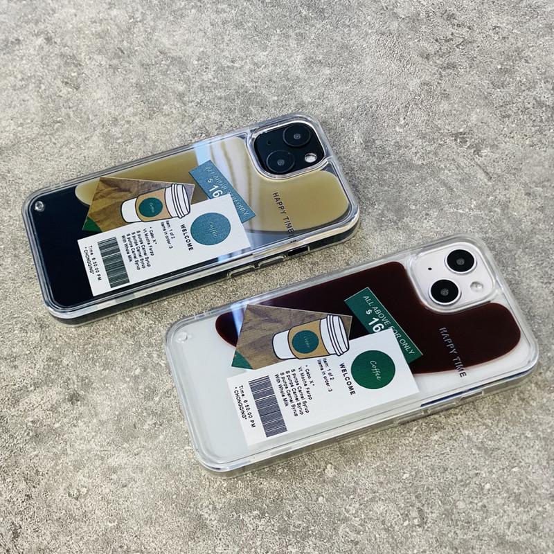 Ochranné puzdro Ins Coffee Label Liquid Quicksand pre iPhone 11 12 13 Pro Max X XR XS Max, priehľadné, nárazuvzdorné zadné puzdro