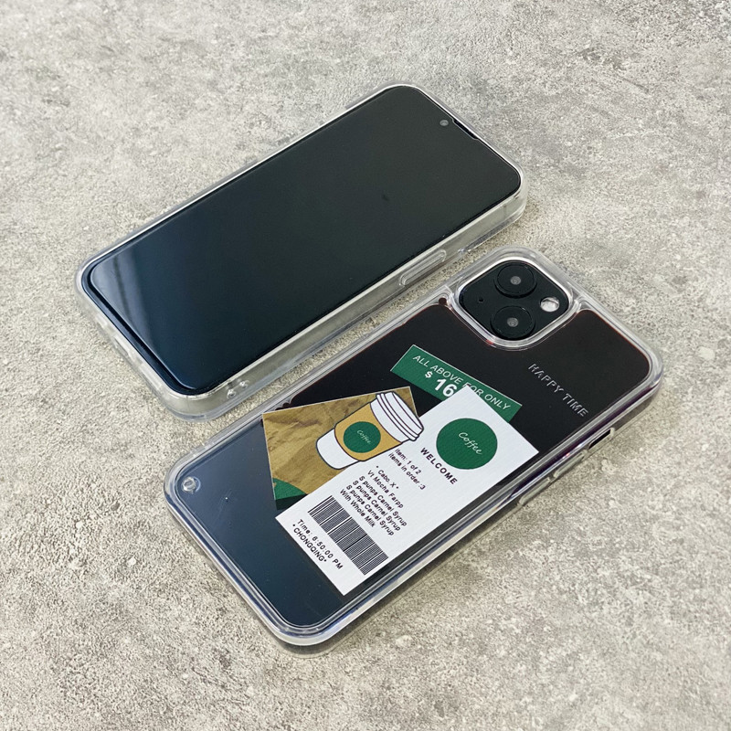 Ochranné puzdro Ins Coffee Label Liquid Quicksand pre iPhone 11 12 13 Pro Max X XR XS Max, priehľadné, nárazuvzdorné zadné puzdro