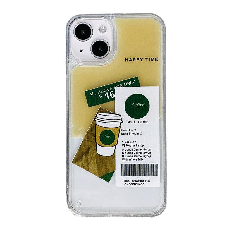 Ochranné puzdro Ins Coffee Label Liquid Quicksand pre iPhone 11 12 13 Pro Max X XR XS Max, priehľadné, nárazuvzdorné zadné puzdro