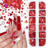 Holografski crveni leptir za nokte Svjetlucave šljokice Laser Javorov list Zvjezdasti krug Razni oblici Pahuljice Dodaci za ukrašavanje noktiju