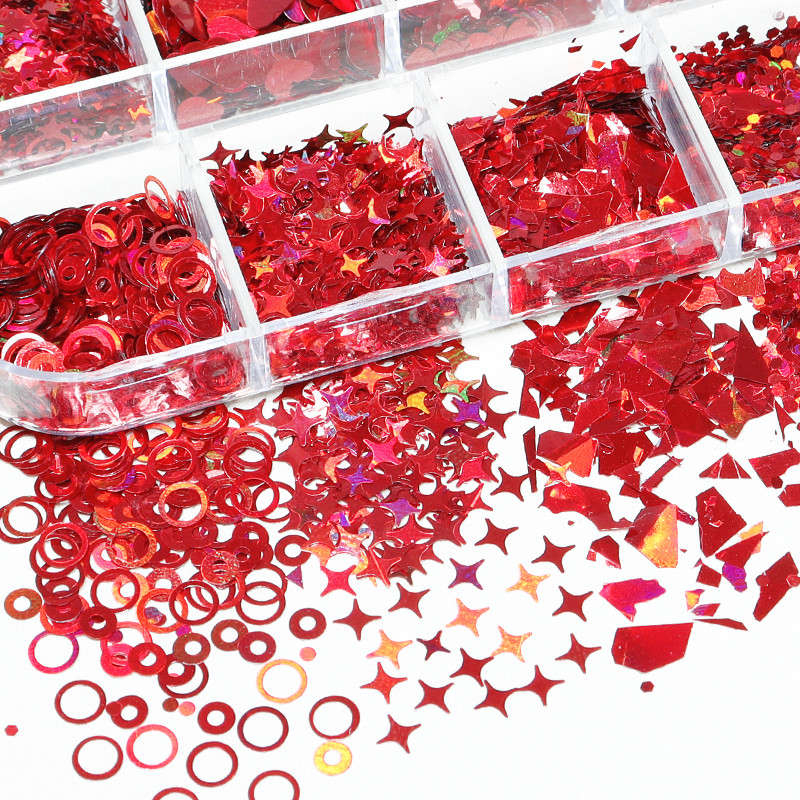 Holografski crveni leptir za nokte Svjetlucave šljokice Laser Javorov list Zvjezdasti krug Razni oblici Pahuljice Dodaci za ukrašavanje noktiju