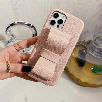 За калъф за iphone 13 Луксозна марка Bowknot Wristband Bracket Кожен калъф За iphone 13 11 12Pro 13Pro 11Pro X XR XS държач за телефон