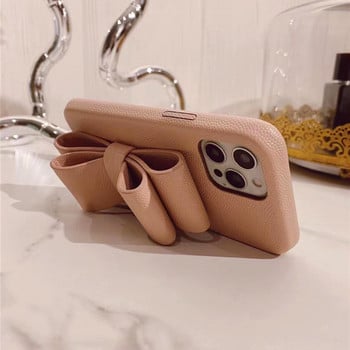 За калъф за iphone 13 Луксозна марка Bowknot Wristband Bracket Кожен калъф За iphone 13 11 12Pro 13Pro 11Pro X XR XS държач за телефон