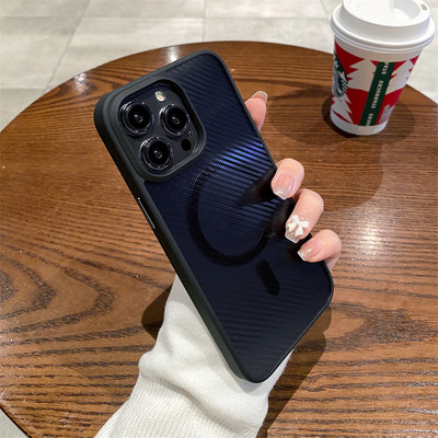 Tekstura od ugljičnih vlakana za magnetsko bežično punjenje Magsafe torbica za iPhone 14pro 13 14Pro Max tvrda maska otporna na udarce
