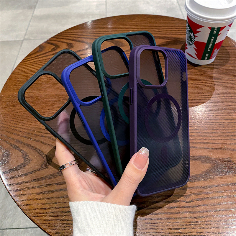 Tekstura od ugljičnih vlakana za magnetsko bežično punjenje Magsafe torbica za iPhone 14pro 13 14Pro Max tvrda maska otporna na udarce