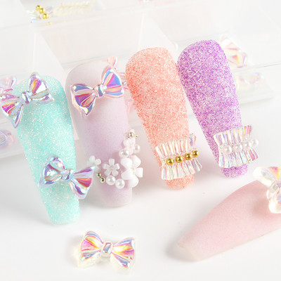 6 tinkleliai / rinkinys 3D Aurora Bow Nail Jewelry AB Spalvotas sijonas Nail Art Resin Brangakmenio dekoratyviniai priedai manikiūro dizainui