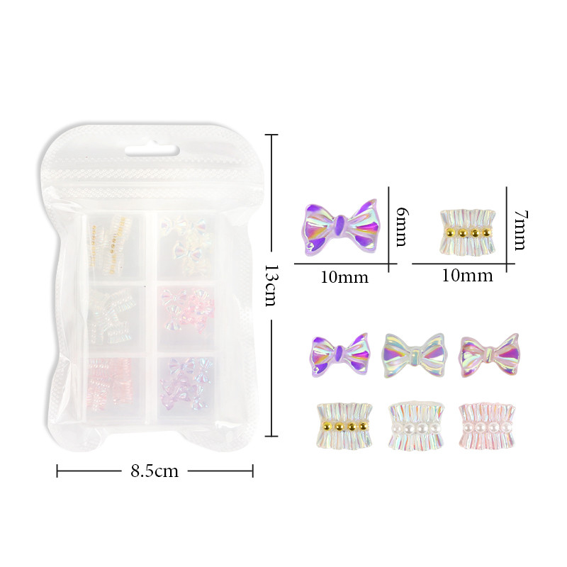 6 rešetki/set 3D Aurora mašna Nakit za nokte AB Suknja u boji Nail Art Smola Drago kamenje Ukrasni dodaci za dizajn manikure