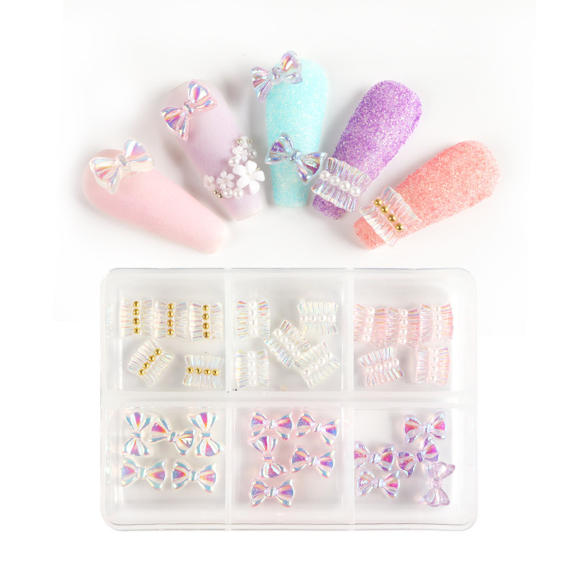 6 rešetki/set 3D Aurora mašna Nakit za nokte AB Suknja u boji Nail Art Smola Drago kamenje Ukrasni dodaci za dizajn manikure