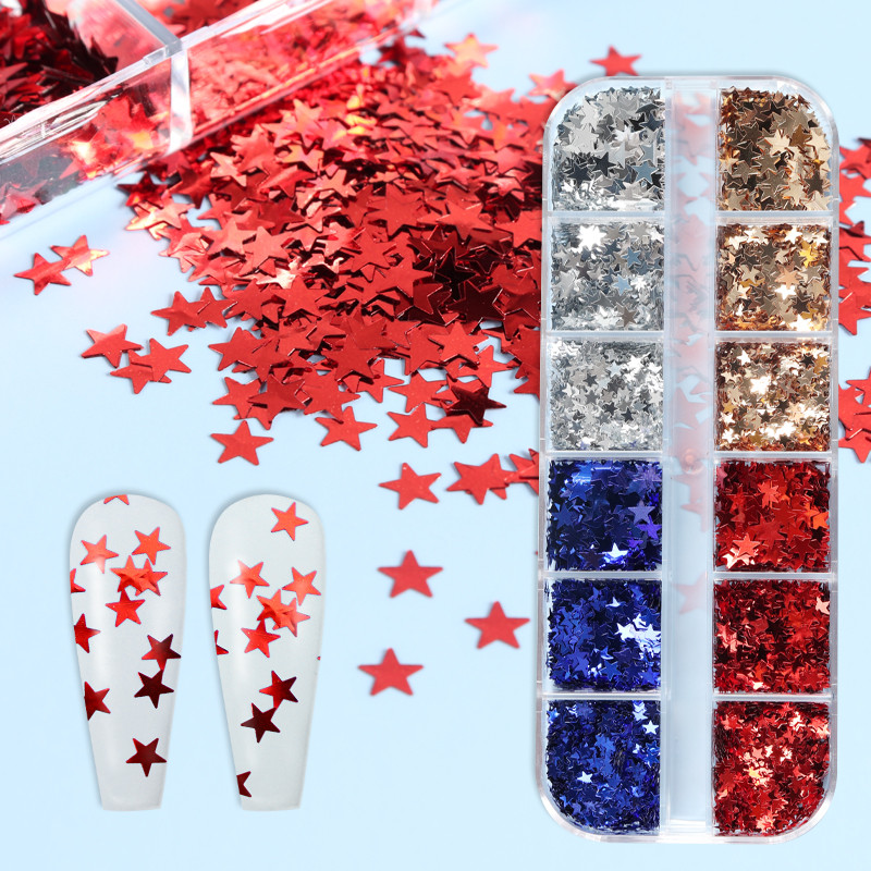 Κόκκινο μπλε πεντάκτινο αστέρι Nail Art Glitter πούλιες Γυαλιστερό ασημί χρυσό μικτό μέγεθος Flake Nail Art Διακόσμηση αξεσουάρ και εργαλείο
