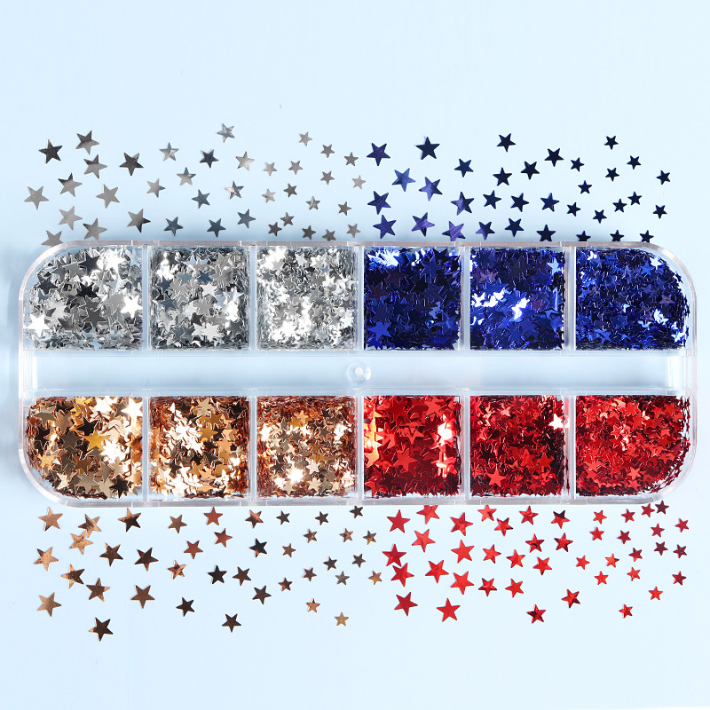 Κόκκινο μπλε πεντάκτινο αστέρι Nail Art Glitter πούλιες Γυαλιστερό ασημί χρυσό μικτό μέγεθος Flake Nail Art Διακόσμηση αξεσουάρ και εργαλείο