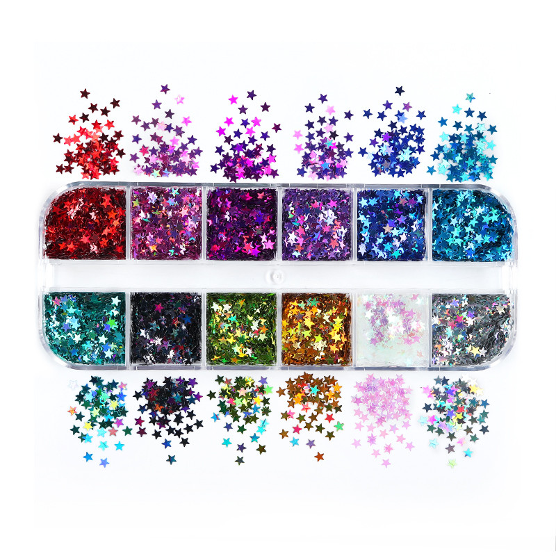 Κόκκινο μπλε πεντάκτινο αστέρι Nail Art Glitter πούλιες Γυαλιστερό ασημί χρυσό μικτό μέγεθος Flake Nail Art Διακόσμηση αξεσουάρ και εργαλείο