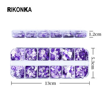 1 комплект Смесен стил Лилава серия Пайети Консумативи за нокти Декор Направи си сам Изработка Маникюр Paillette Дизайн Нокти Аксесоари Части Орнаменти