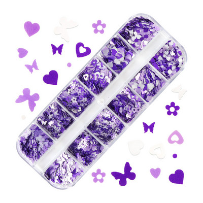 12 rács Holografikus pillangó körmök csillogó flitterek lézer arany ezüst pelyhek színes körömdíszítések kiegészítők eszközök