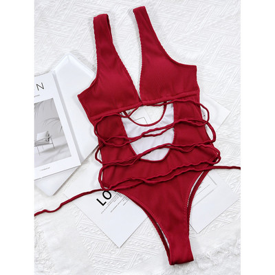 Monokini s izrezanim trbuščićem bez leđa Ženski kupaći kostim Jednodijelni kupaći kostim Ženski kupaći kostim s omotom oko zavoja Kupaći kostim V3578B
