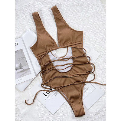 Monokini s izrezanim trbuščićem bez leđa Ženski kupaći kostim Jednodijelni kupaći kostim Ženski kupaći kostim s omotom oko zavoja Kupaći kostim V3578B