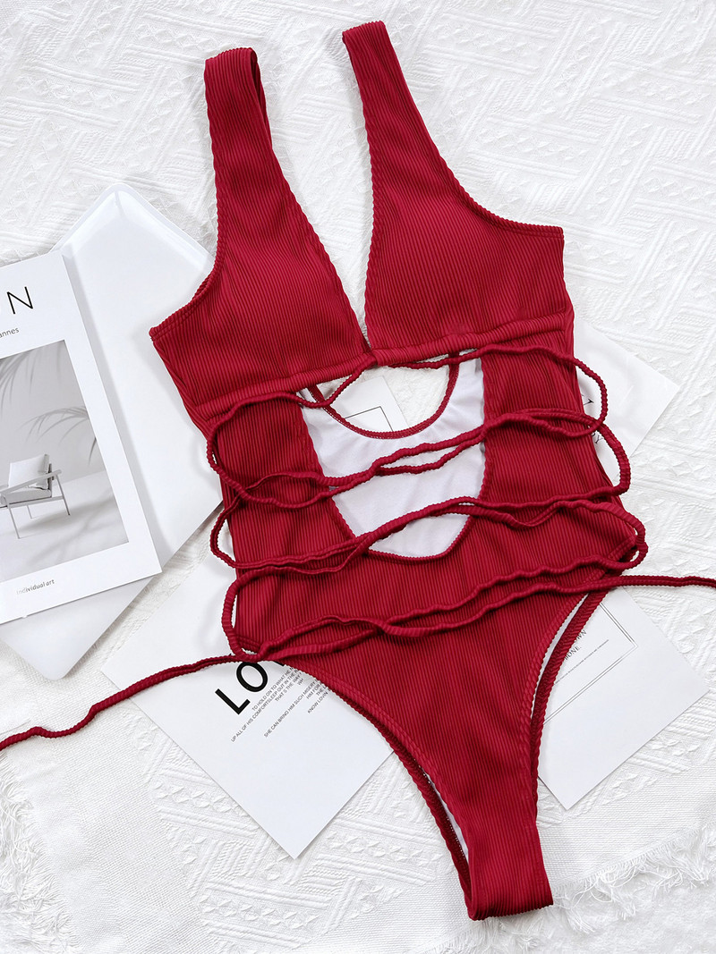 Monokini s izrezanim trbuščićem bez leđa Ženski kupaći kostim Jednodijelni kupaći kostim Ženski kupaći kostim s omotom oko zavoja Kupaći kostim V3578B