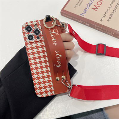 Θήκη τηλεφώνου INS Houndstooth Wristband για iPhone 14 14Pro Max 13 12 Pro 11 XS XR 8 Plus Κάλυμμα πλάτης με κορδόνι καρπού