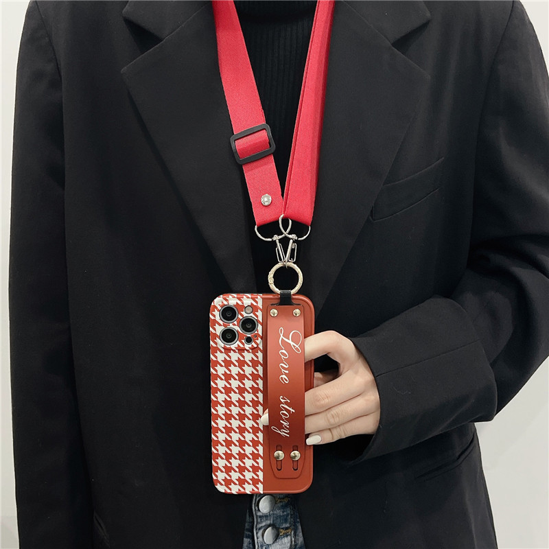 Θήκη τηλεφώνου INS Houndstooth Wristband για iPhone 14 14Pro Max 13 12 Pro 11 XS XR 8 Plus Κάλυμμα πλάτης με κορδόνι καρπού