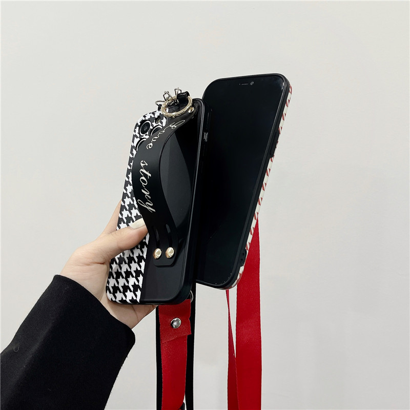 Θήκη τηλεφώνου INS Houndstooth Wristband για iPhone 14 14Pro Max 13 12 Pro 11 XS XR 8 Plus Κάλυμμα πλάτης με κορδόνι καρπού